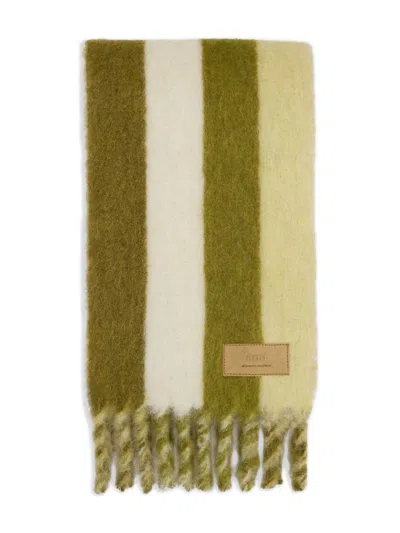 Ami Alexandre Mattiussi Rectangular Scarf With Fringed Edges And Stripes In Green