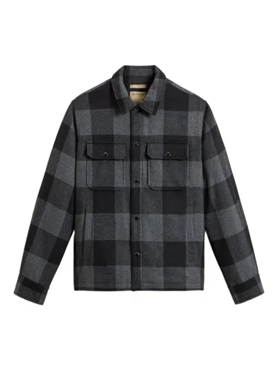 Woolrich Checked Italian Wool Blend Alaskan Padded Overshirt In Brown