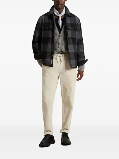 Woolrich Checked Italian Wool Blend Alaskan Padded Overshirt In Brown