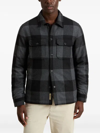 Woolrich Checked Italian Wool Blend Alaskan Padded Overshirt In Brown