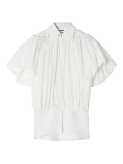 Lanvin Puff Sleeve Collared Top With High-low Hem In White