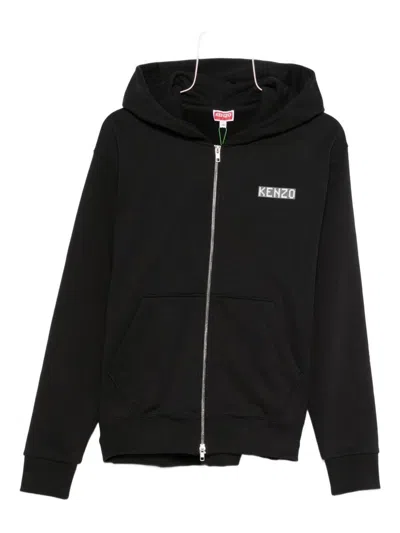 Kenzo Hooded Sweater With Graphic Print And Pockets In Black