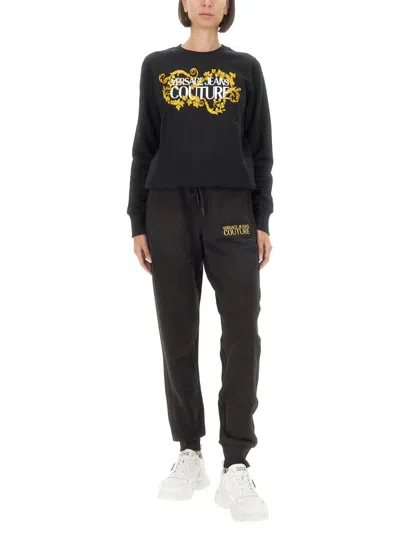Versace Jeans Couture Black Sweatshirt With Bold Logo Graphic In Black