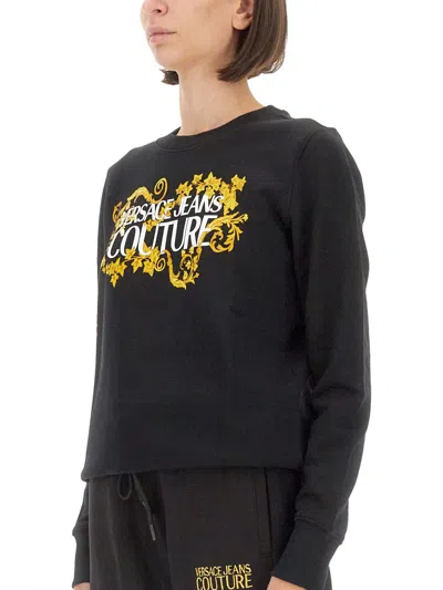 Versace Jeans Couture Black Sweatshirt With Bold Logo Graphic In Black