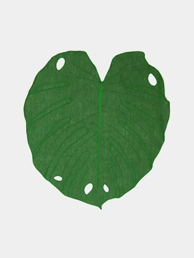 La Gallina Matta Monstera Embroidered Linen Placemats (set Of 4)