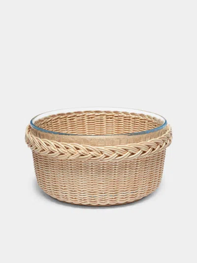 Mila Maurizi Glicine Handwoven Wicker And Glass Serving Bowl