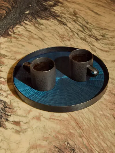 Mori Kougei Rays Indigo-dyed Wood Round Tray (11in/28cm)