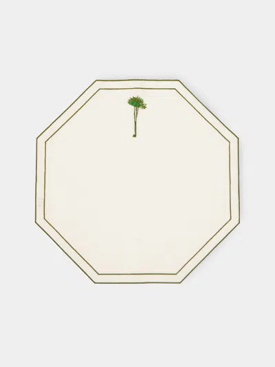 La Gallina Matta Palm Embroidered Linen Placemats (set Of 4)