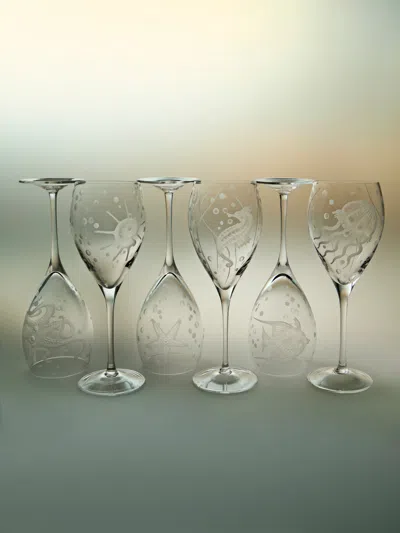 Artel Sea Life Hand-engraved Crystal Wine Glasses (set Of 6)