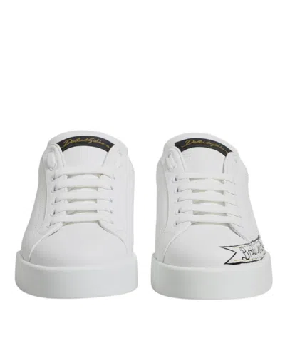Pre-owned Dolce & Gabbana White Leather Low Top Lace Up Sneakers Men's Shoes () In Multi