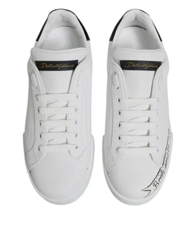 Pre-owned Dolce & Gabbana White Leather Low Top Lace Up Sneakers Men's Shoes () In Multi