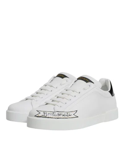 Pre-owned Dolce & Gabbana White Leather Low Top Lace Up Sneakers Men's Shoes () In Multi
