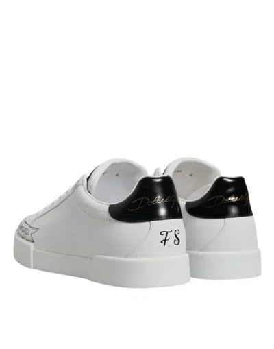 Pre-owned Dolce & Gabbana White Leather Low Top Lace Up Sneakers Men's Shoes () In Multi