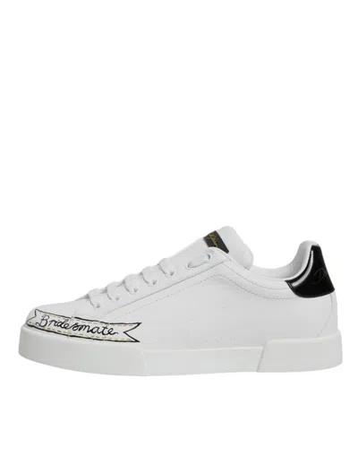 Pre-owned Dolce & Gabbana White Leather Low Top Lace Up Sneakers Men's Shoes () In Multi