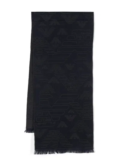 Emporio Armani Men's Allover Logo Wool Scarf In Blue
