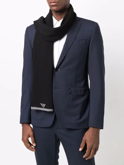 Emporio Armani Ribbed Knit Scarf And Beanie Set In Black
