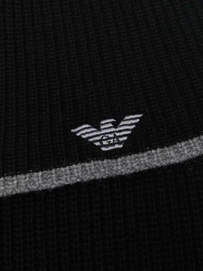 Emporio Armani Ribbed Knit Scarf And Beanie Set In Black