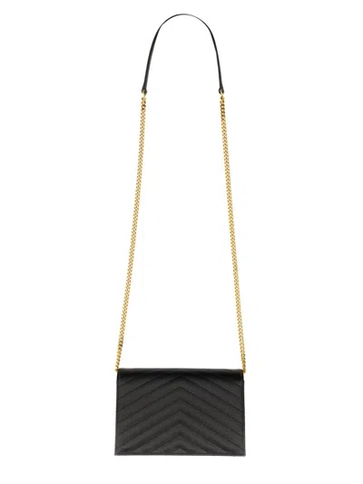 Saint Laurent "envelope Cassandre" Wallet With Chain In Black