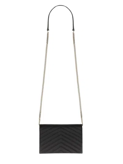 Saint Laurent "envelope Cassandre" Wallet With Chain In Black