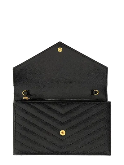 Saint Laurent "envelope Cassandre" Wallet With Chain In Black