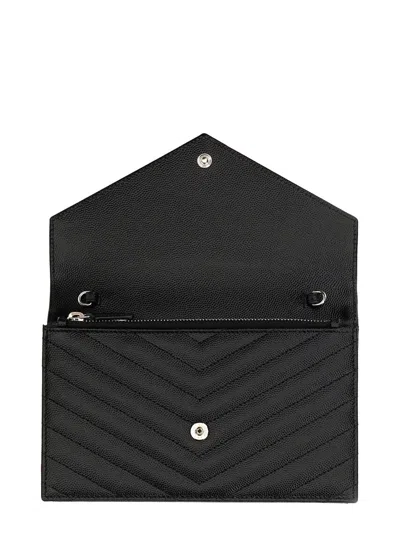 Saint Laurent "envelope Cassandre" Wallet With Chain In Black