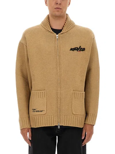 Kenzo X Futura 2000 Flower-intarsia Zip Cardigan In Brown