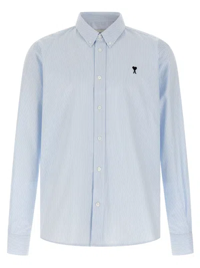 Ami Alexandre Mattiussi Adc Button-down Collar Logo-embroidered Striped Cotton Oxford Shirt In Blue