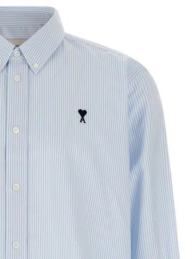 Ami Alexandre Mattiussi Adc Button-down Collar Logo-embroidered Striped Cotton Oxford Shirt In Blue