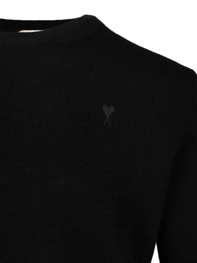 Ami Alexandre Mattiussi Black Wool Ami De Coeur Crewneck Sweater Black In Black