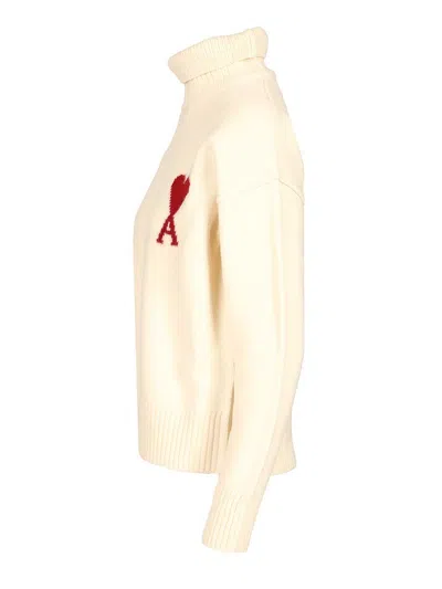 Ami Alexandre Mattiussi Ami De Coeur Turtleneck Sweater Knitwear White In White