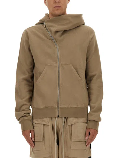 Rick Owens X Drkshdw Asymmetrical Zipper Sweatshirt In Brown