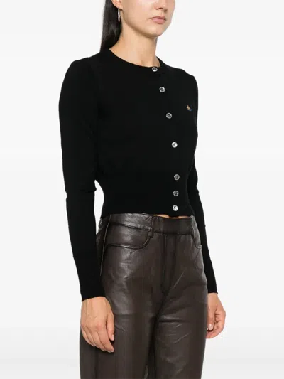 Vivienne Westwood Cropped Cardigan With Button-down Front And Embroidered Detail In Black