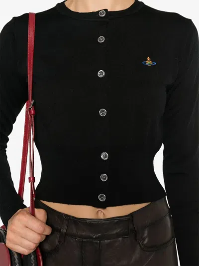 Vivienne Westwood Cropped Cardigan With Button-down Front And Embroidered Detail In Black