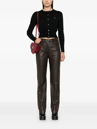 Vivienne Westwood Cropped Cardigan With Button-down Front And Embroidered Detail In Black