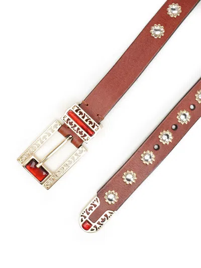 Golden Goose Belt With Amber Inserts Leather Body With Metallic Gold Flower Details Belts Brown In Brown