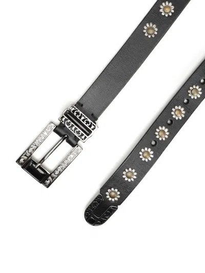 Golden Goose Belt With Amber Inserts Leather Body With Ruthenium Flower Details Belts Black In Black