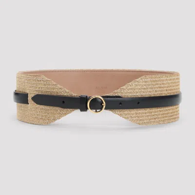 Alaïa Woven Paper Straw Belt With Gold Buckle In Brown