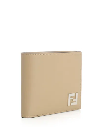 Fendi Beige Ff Canvas And Leather Compact Bi-fold Wallet In Brown