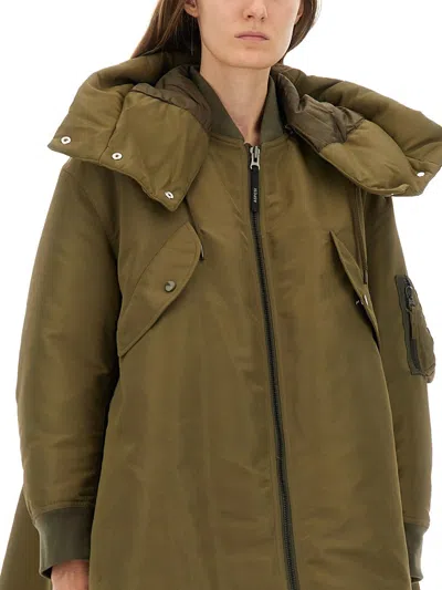 Aspesi Long Hooded Padded Coat Pockets In Green