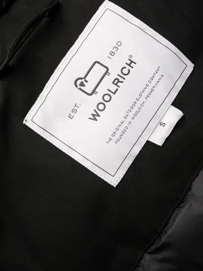 Woolrich Thigh-length Black Coat With Classic Hood And Logo Patch In Black
