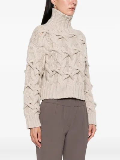 Brunello Cucinelli Cable-knit Cashmere Turtleneck Sweater In Neutral