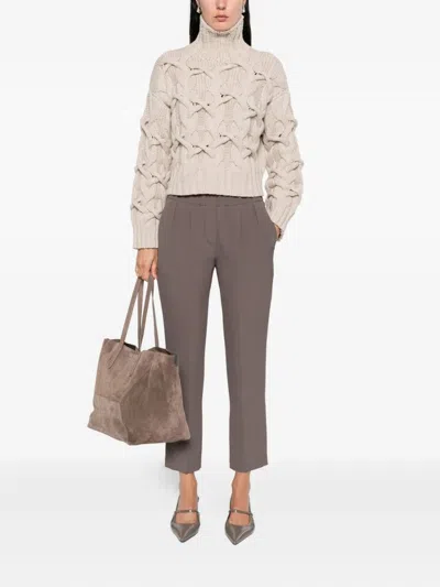 Brunello Cucinelli Cable-knit Cashmere Turtleneck Sweater In Neutral