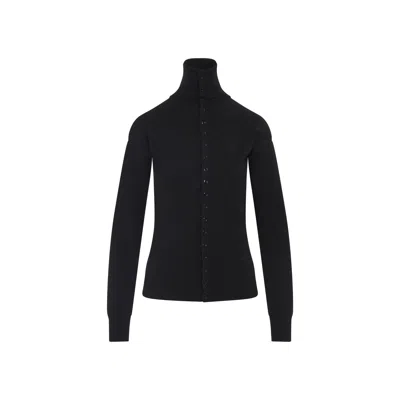 Lemaire High Neck Long Sleeve Button Cardigan In Black