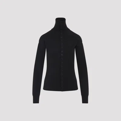 Lemaire High Neck Long Sleeve Button Cardigan In Black