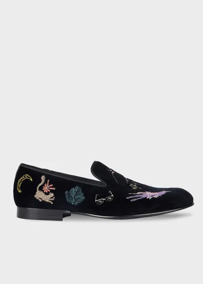 Paul Smith Black 'little Beasts' 'rudyard' Velvet Loafers In Black