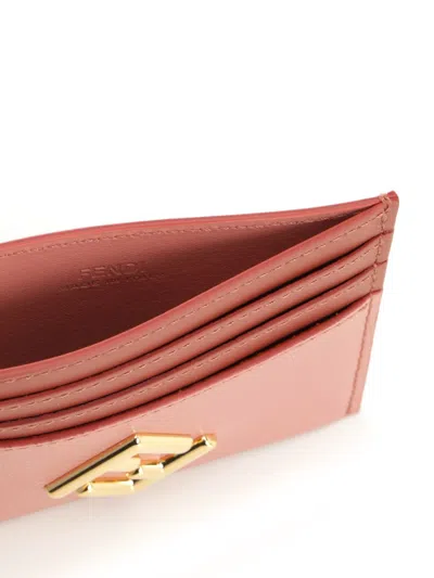 Fendi Pink And Sienna Brown Flat Leather Card Holder In Brown