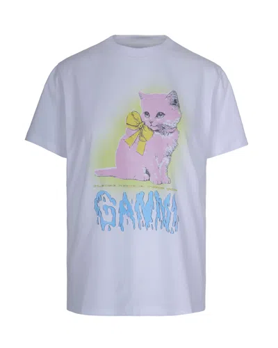 Ganni Neon Kitty Bright White T-shirt In White