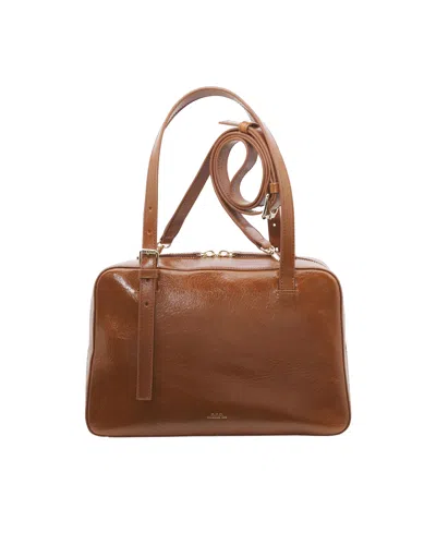 Apc Virginie Brown Shoulder Bag With Removable Shoulder Strap And Front Logo In Leather Woman