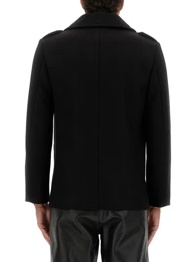 Saint Laurent Double-breasted Wool Coat In Black