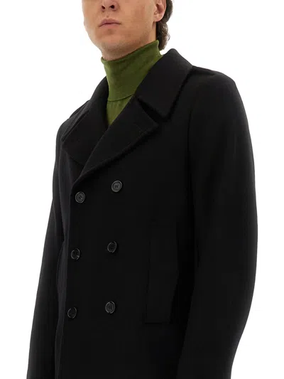 Saint Laurent Double-breasted Wool Coat In Black